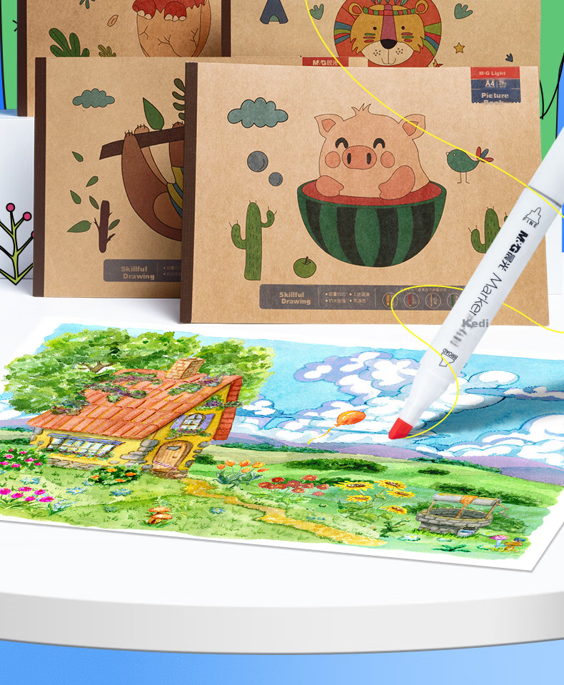 Альбом для рисования M&G, формат А4, 112 страниц, для детей от 3-6 лет, первоклассников, детского сада, скетчбук для эскизов, с белыми листами, крафт-обложка