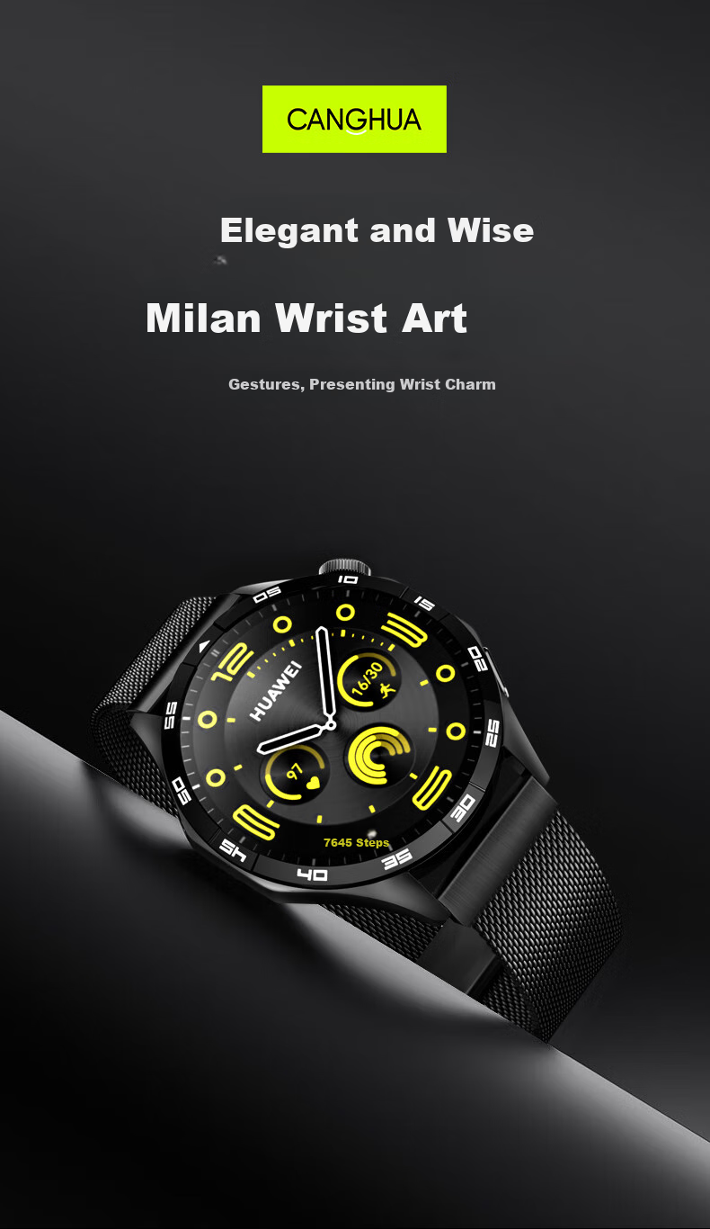 Ремешок CangHua Milanese для Huawei GT6/GT5/Watch 4/3/GT4/GT5 Pro/GT3/2 Pro, из нержавеющей стали, с двойным магнитным замком