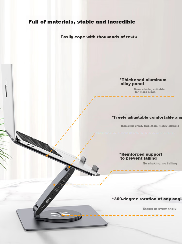 Hanzichen Стойка для ноутбука с док-станцией, 12 портов Type-C, 4K 60Hz, PD100W, алюминиевый сплав, вертикальная подставка, совместимая с Apple, Huawei, Xiaomi
