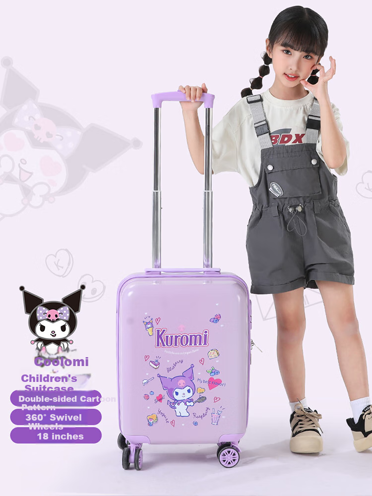 Чемодан Mesuca X Sanrio Kuromi с кодовым замком и универсальными колесами, детский чемодан на колесиках, 18-дюймовый детский багаж, ручная кладь