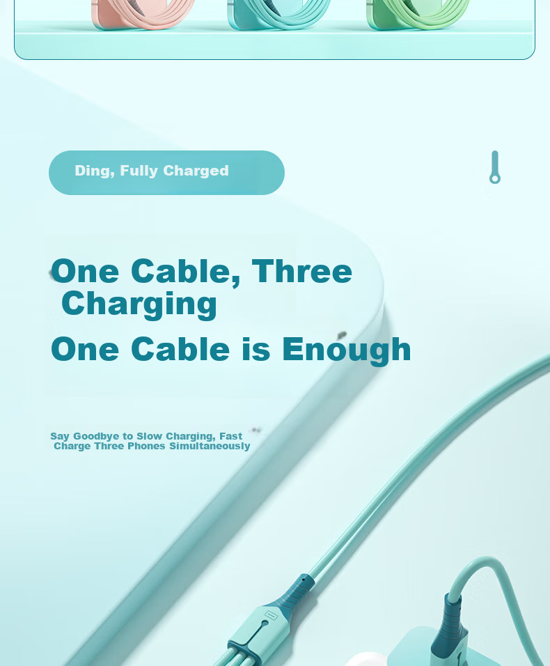 Кабель Nengshi Three-In-One, 1.5м, Синий, 66W, с разъемами Type-C, Lightning, Micro-USB