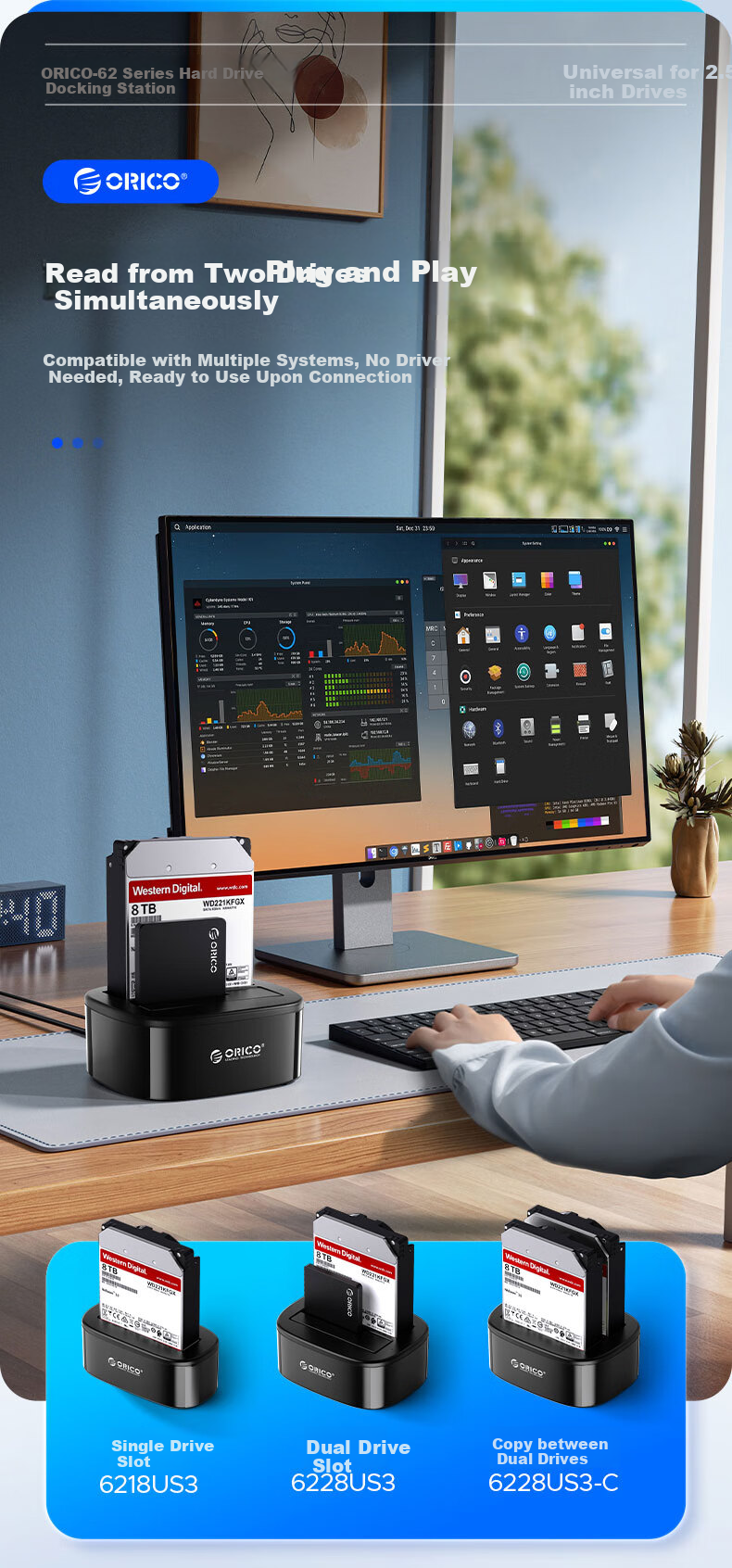 Внешний корпус для жесткого диска ORICO 6218US3, 3.5/2.5 дюйма, SATA, USB 3.0, черный