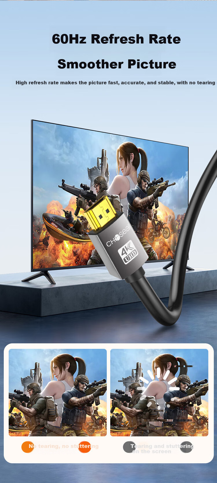 Кабель CHOSEAL DH500 HDMI 2.0, 8 метров, черный
