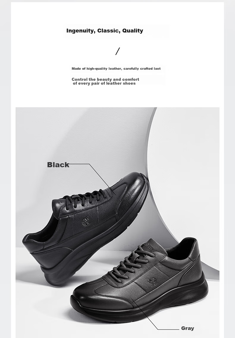 Мужские повседневные кроссовки CAMEL Classic Comfortable Cowhide Soft-Soled Casual Men's Light Business Sports Leather Shoes G15A220074 Black 40