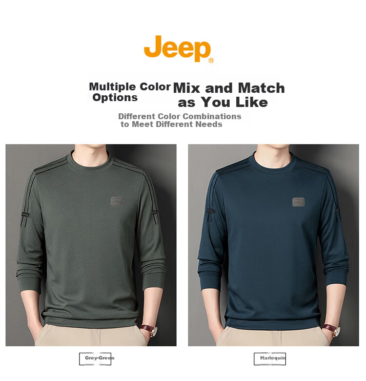 Мужская футболка с длинным рукавом JEEP, деловая повседневная, с круглым вырезом, размер 2XL, серо-зеленый