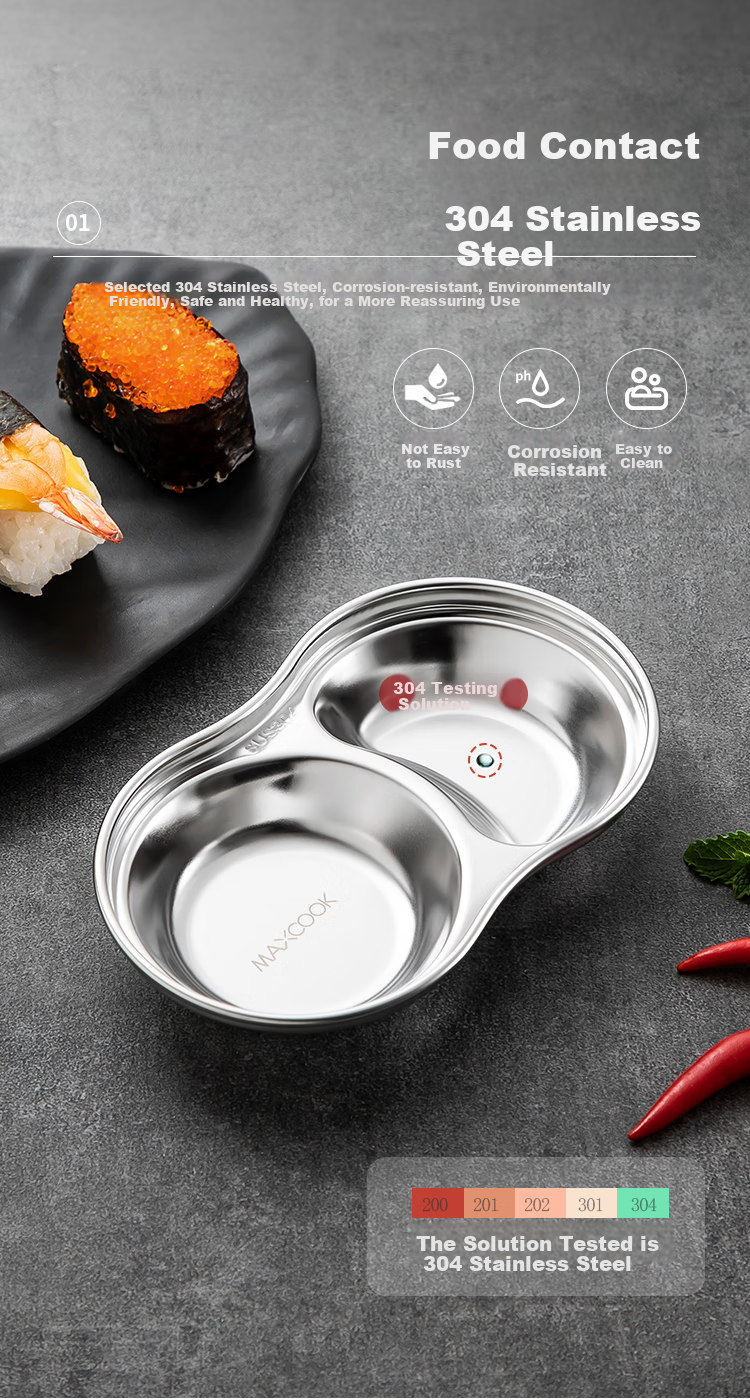 Соусница MAXCOOK MCPJ6241 из нержавеющей стали, 2 отделения, 304 нержавеющая сталь, для приправ, таблицы, 14 см