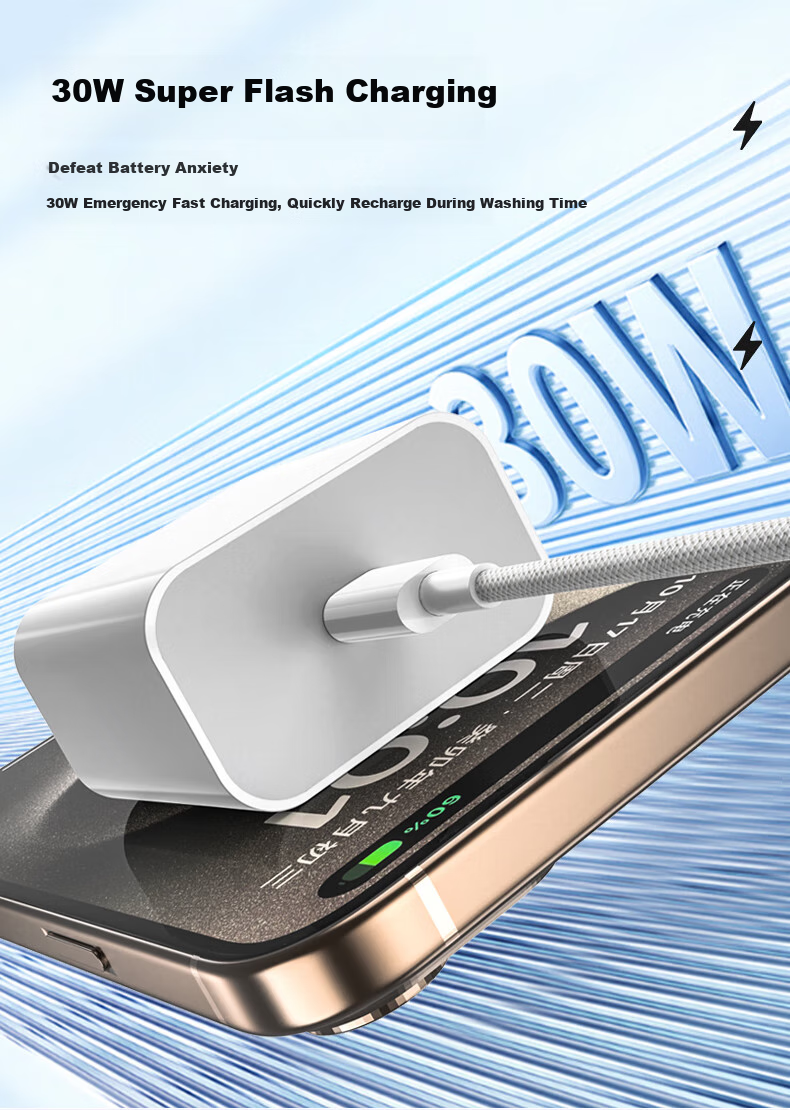 Зарядное устройство KY Gallium Nitride 30W Fast Charging Set для iPhone 15/16/Pro/Max/Plus/Air, с кабелем USB Type-C