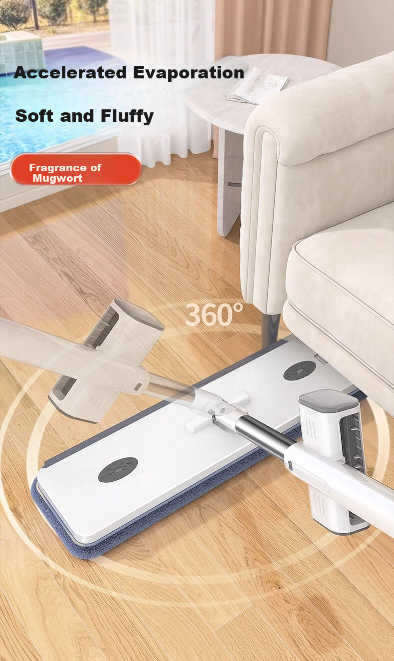 Швабра Sobam Flat Mop, 42 см, с 4 насадками, для дома, без ручной стирки, 2025