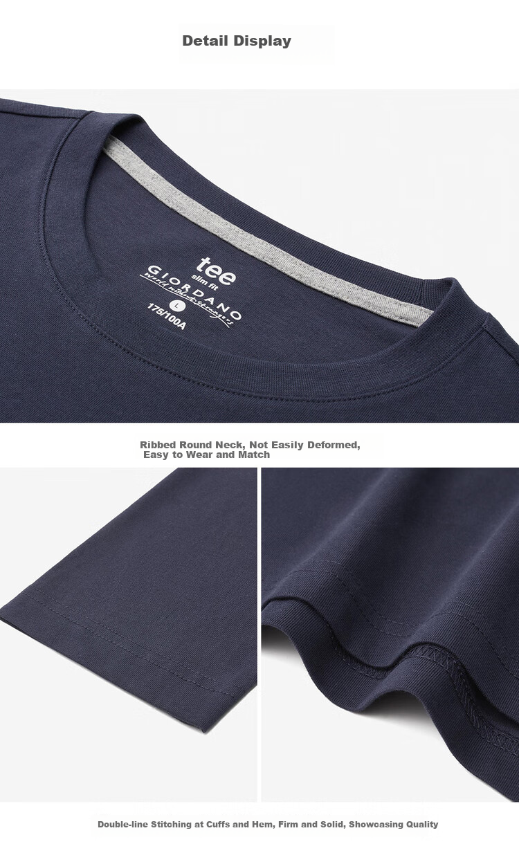 Мужская футболка Giordano с длинным рукавом, 100% хлопок, однотонная с круглым вырезом, модель 01023820