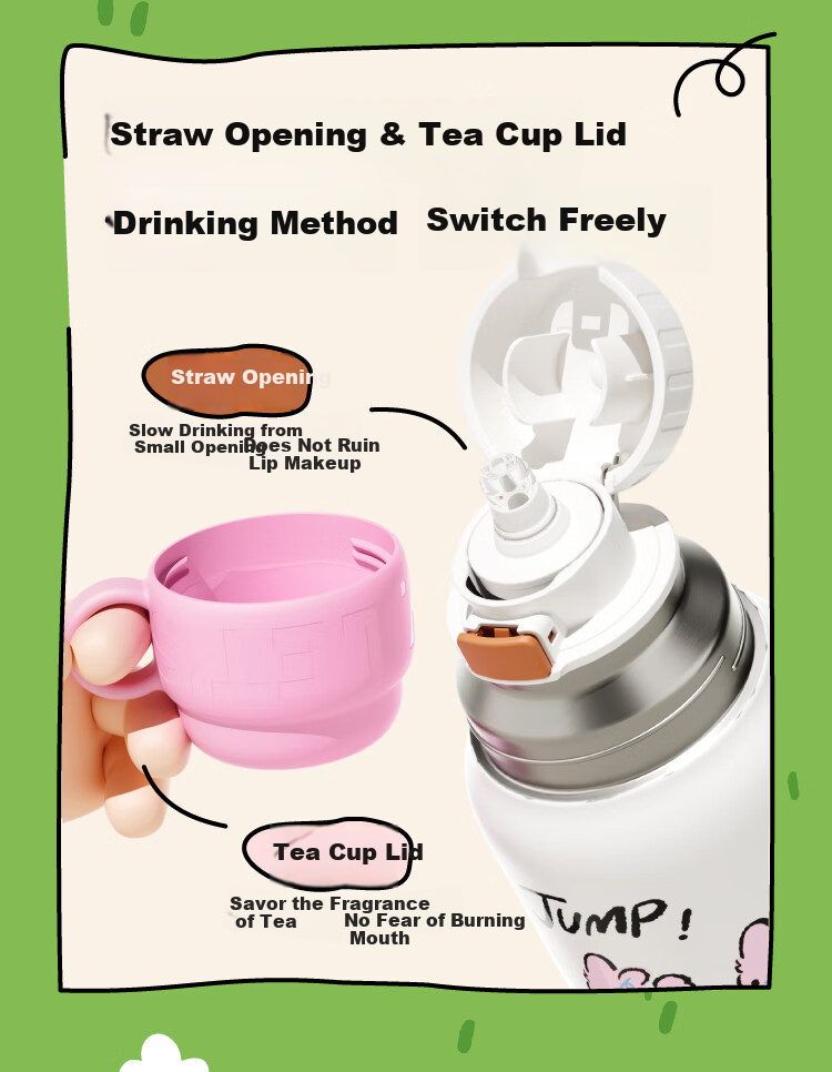 Термос детский Quwan Insulated Mug, 480 мл, 316L нержавеющая сталь, с соломинкой, для девочек, синий