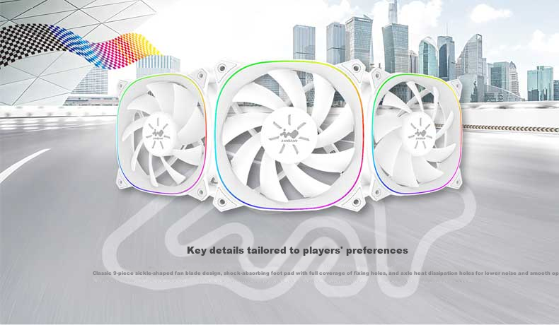 Компьютерный вентилятор INWIN ASE120P White 12cm ARGB, одинарный комплект (интеллектуальное управление скоростью PWM/синхронизация RGB материнской платы/двусторонние световые эффекты/интеллектуальная последовательная цепочка)