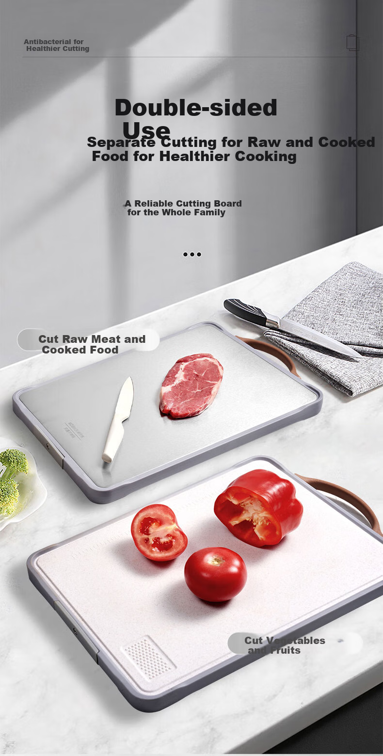 Разделочная доска KBH KBH Antibacterial Stainless Steel Cutting Board, Толстая, нескользящая, антибактериальная, двусторонняя, 40x28x1.8 см
