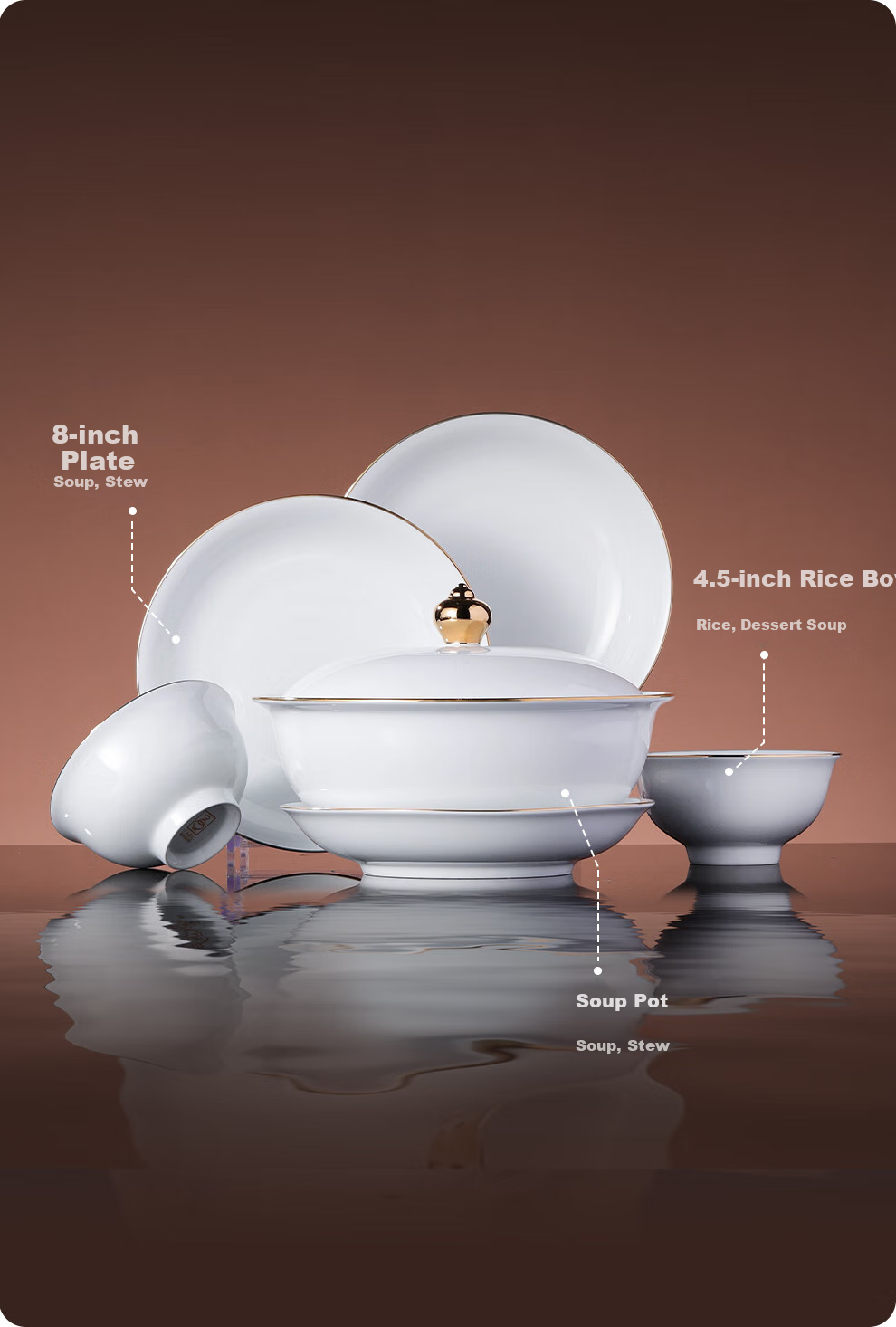 Набор посуды Jdz Ceramic Tableware Set для дома, золотистый ободок, однотонные тарелки и миски, роскошный подарок на новоселье, подарочная коробка высокого класса