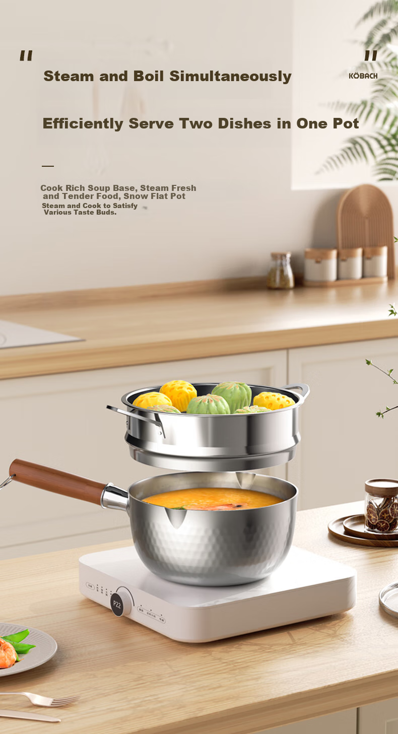 Кастрюля KKOBACH Snowflake Pot, 18 см, из нержавеющей стали 316L, трехслойная утолщенная, для детского питания и лапши, с пароваркой, подходит для всех видов плит