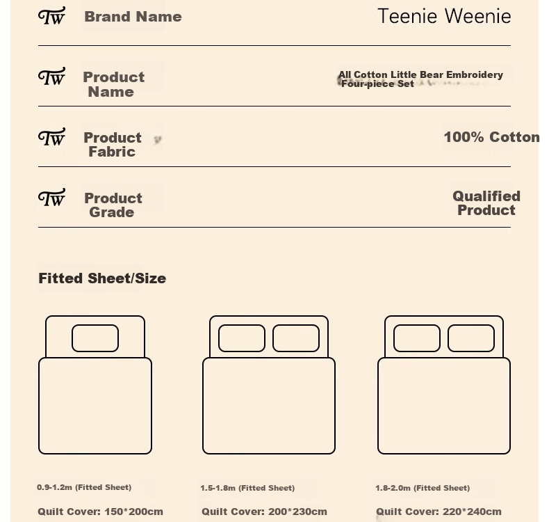 Комплект постельного белья TEENIE WEENIE, 100% хлопок класса А, двойной размер, с вышивкой, для кровати 1.5 м