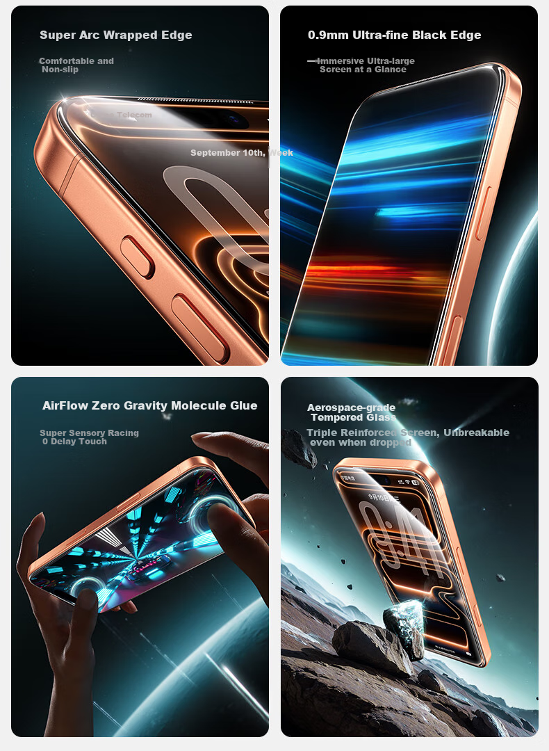 Защитное стекло SmartDevil для Apple iPhone 17 Pro Max, ультратонкое 0.18 мм, 3D полное покрытие, высокая прозрачность, антибликовое, антиотпечатки, закаленное стекло