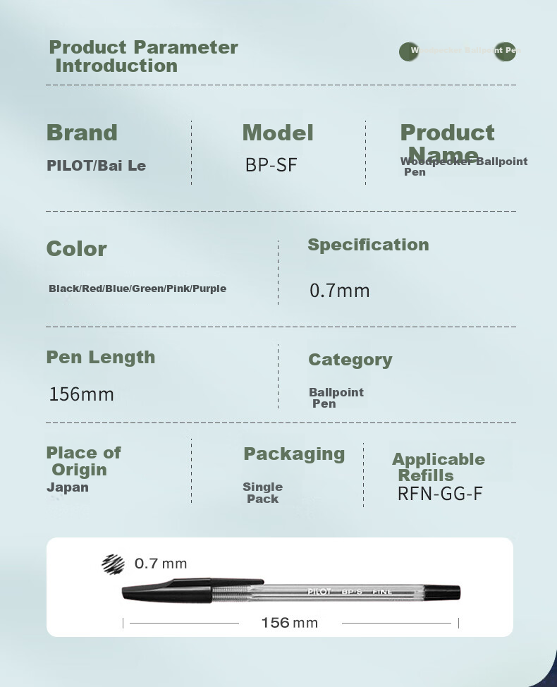 PILOT Woodpecker BP-S 0.7mm Green Ballpoint Pen