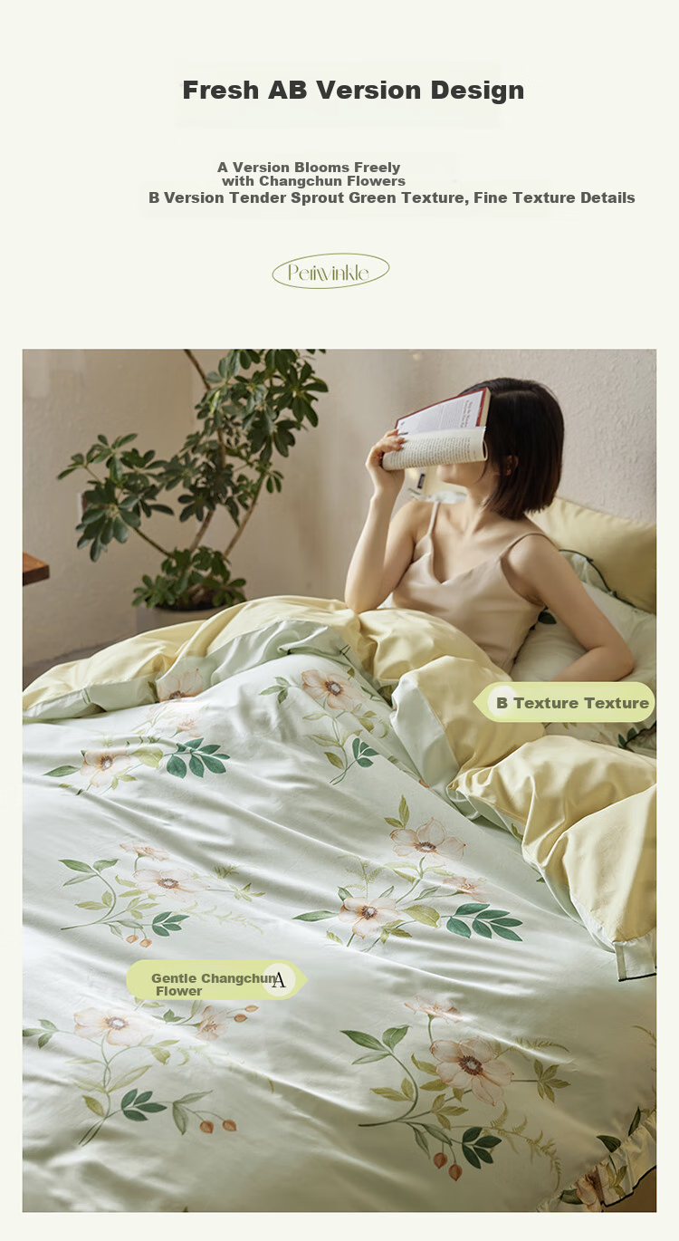Комплект постельного белья Dohia Home Textiles, 1.8 м, 4 предмета, 100% хлопок, романтический французский стиль с оборками