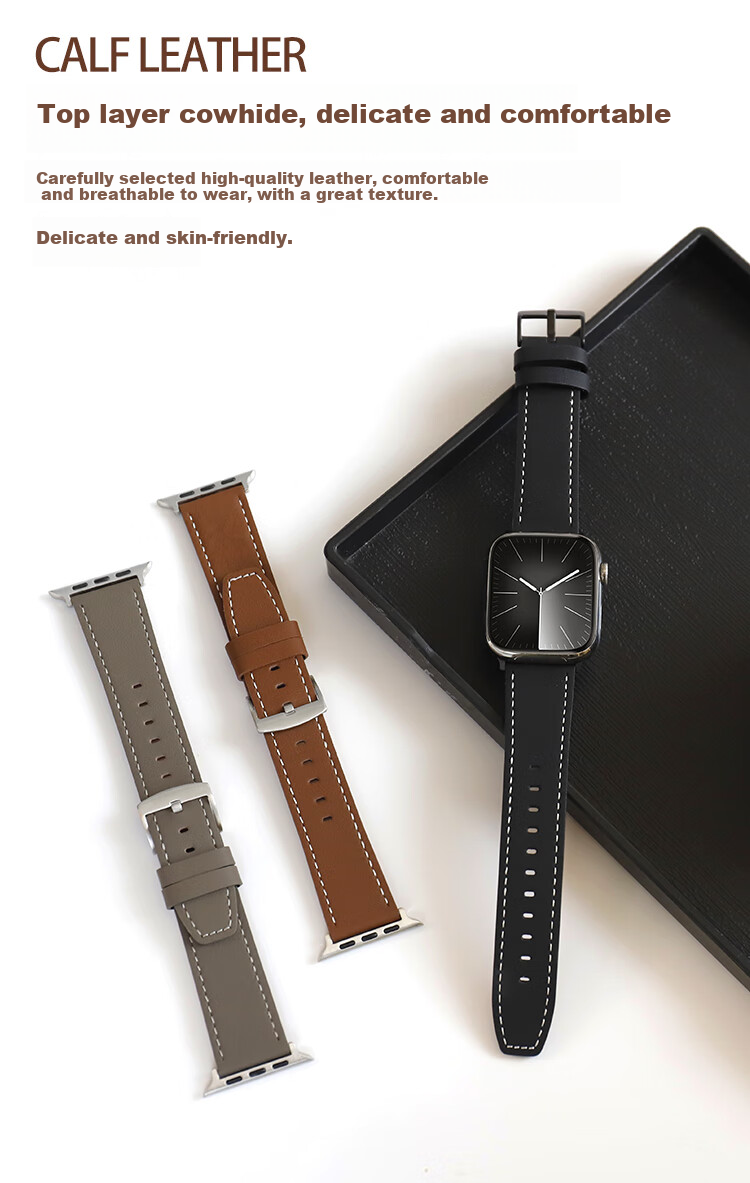 Ремешок MSSM из натуральной кожи для Apple Watch Series 11/Ultra3/S10/9/SE3, с пряжкой-булавкой, темно-серый, 42/41/40/38 мм