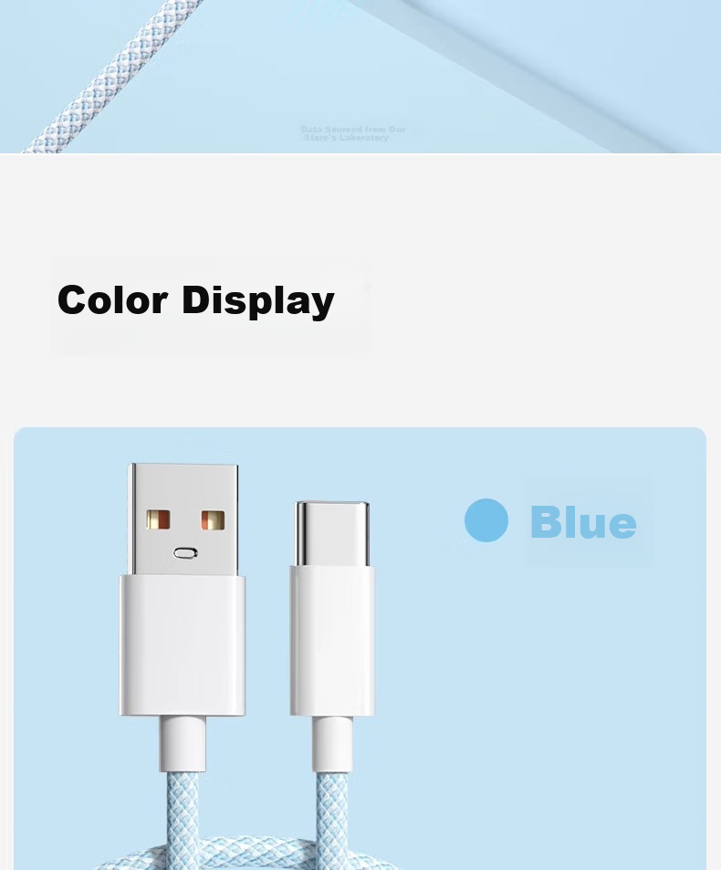 Кабель Nengshi Type-C, 100W, 6A, для Huawei Nova, Xiaomi, Vivo, Honor, OPPO, синий, 1 метр