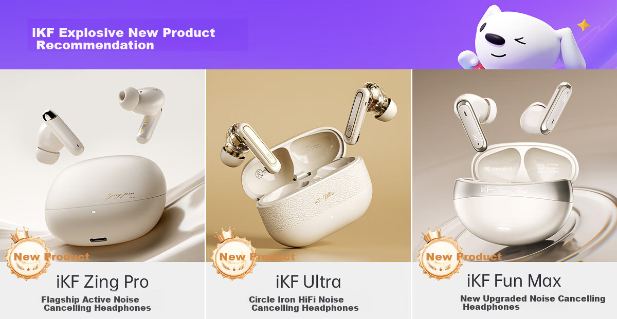 Беспроводные наушники iKF Fly Pro с активным шумоподавлением, Bluetooth 6.0, низкая задержка 38 мс, 4 микрофона для звонков, длительное время работы до 30 часов, белый