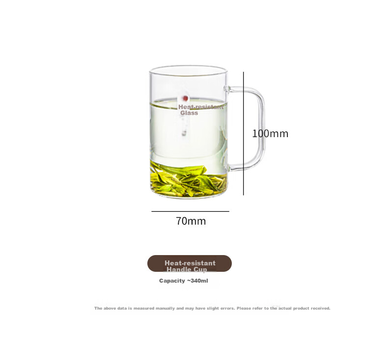 Набор стеклянных стаканов QINGPINGGUO, 340 мл, 6 штук, жаропрочные, с ручками, для заваривания чая и других напитков