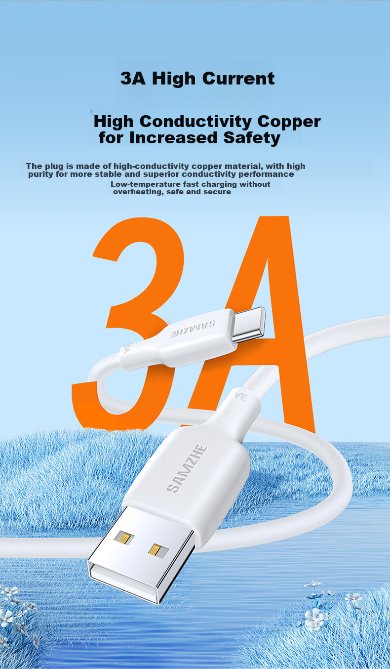 Кабель SAMZHE Apple 17/16 Charging Cable, быстрая зарядка 3A Type-C, для iPhone 15, Huawei Pura70 Mate80, Honor, Xiaomi, 1.5 м
