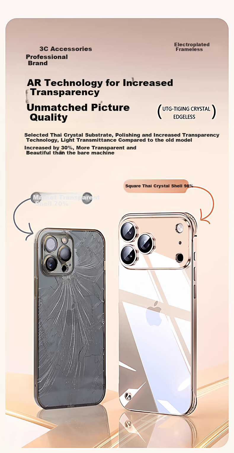 Чехол Hongzhuo для iPhone 17, прозрачный, с гальваническим ободком, ультратонкий, с защитой от ударов и рассеиванием тепла, простой дизайн, серебристый титан