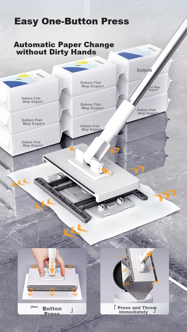 Швабра Sobam Flat Mop с телескопической ручкой 120 см, для пола, с насадкой из микрофибры