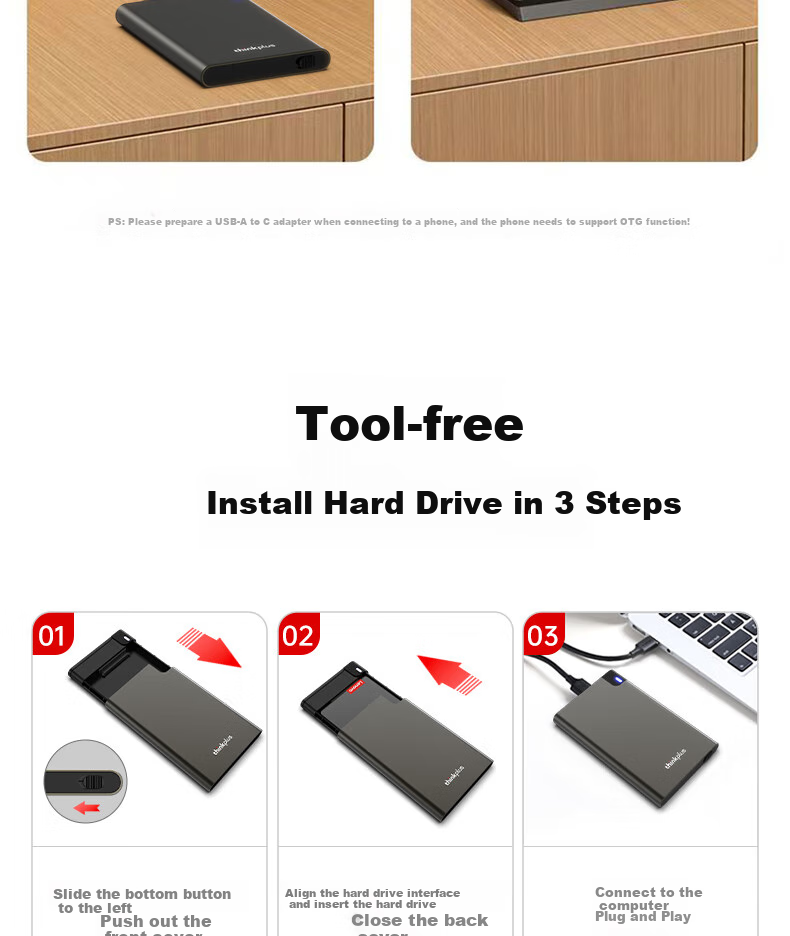 Внешний корпус для жесткого диска ThinkPlus HD200, 2.5-дюймовый SATA 3.0, металлический корпус