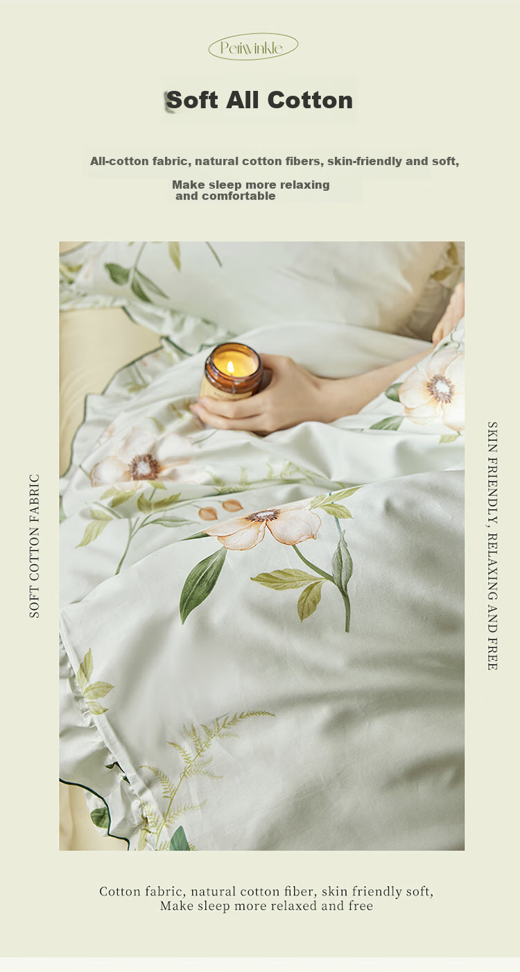 Комплект постельного белья Dohia Home Textiles, 1.8 м, 4 предмета, 100% хлопок, романтический французский стиль с оборками