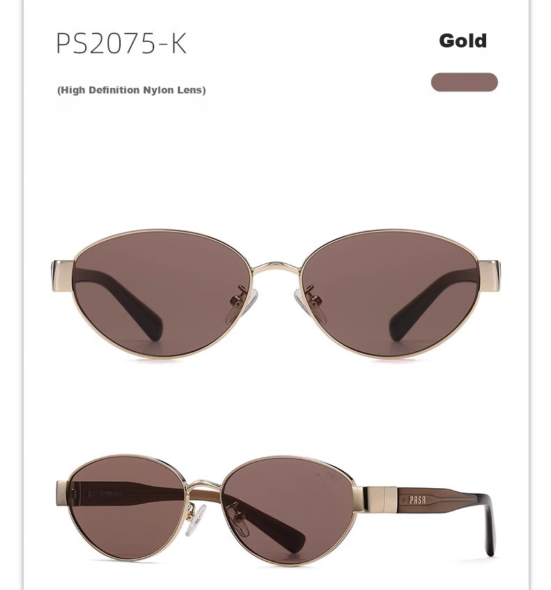 Солнцезащитные очки Prsr PS2075-K Gold, унисекс, металлическая оправа, овальные