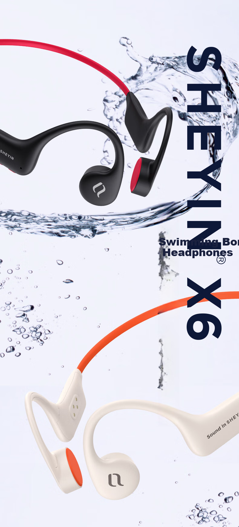 Беспроводные наушники SHEYIN X6PRO с костной проводимостью, спортивные, открытого типа, Bluetooth, для плавания, бега, фитнеса, водонепроницаемые IPX8, оранжевые, 32 ГБ
