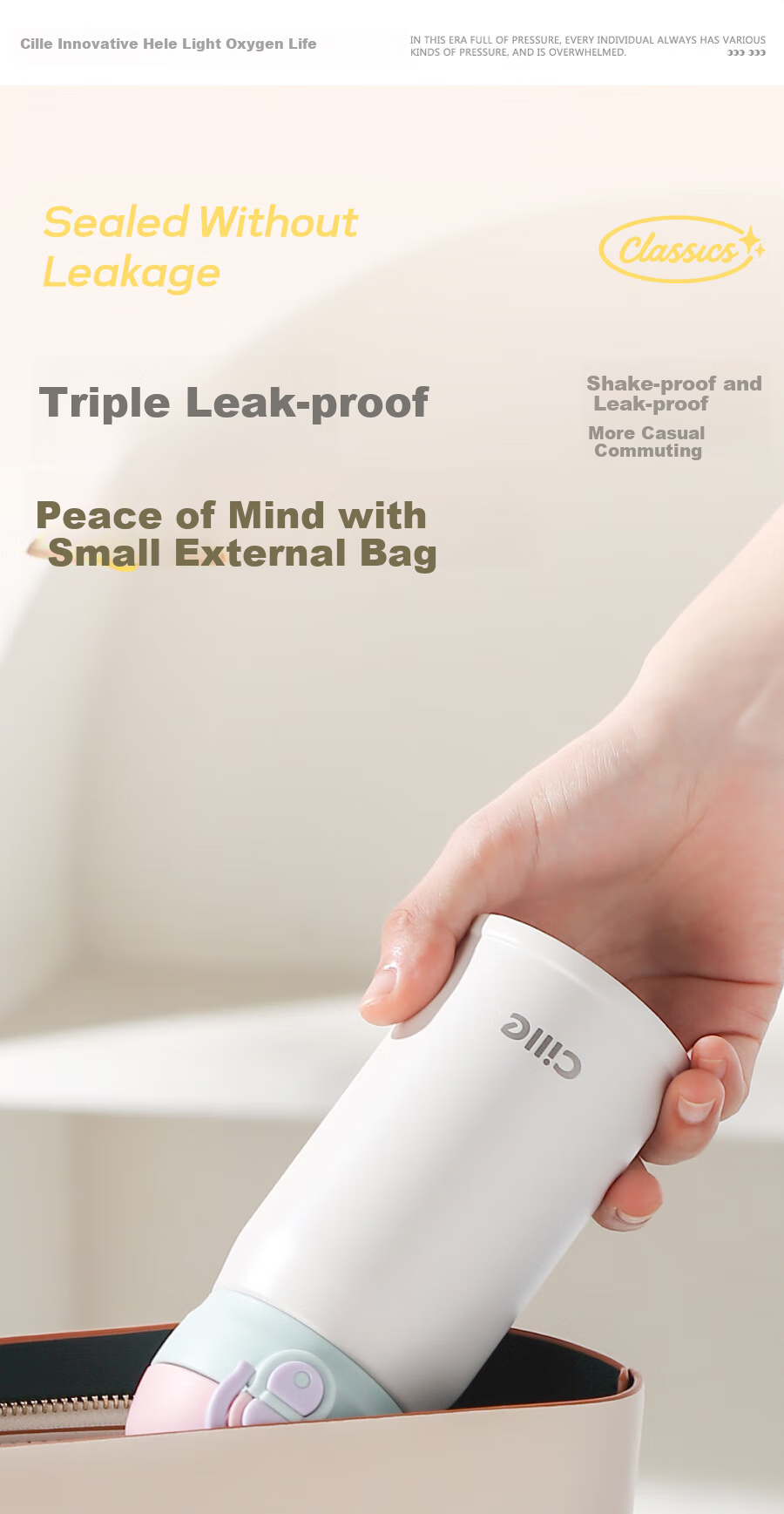 Термокружка Cille Insulated Mug, 316 Нержавеющая сталь, большой объем, студенческая бутылка для воды, для мужчин и женщин, портативная для улицы, с откидной крышкой, с соломинкой, 480 мл, цвет "Таохуафэнь"