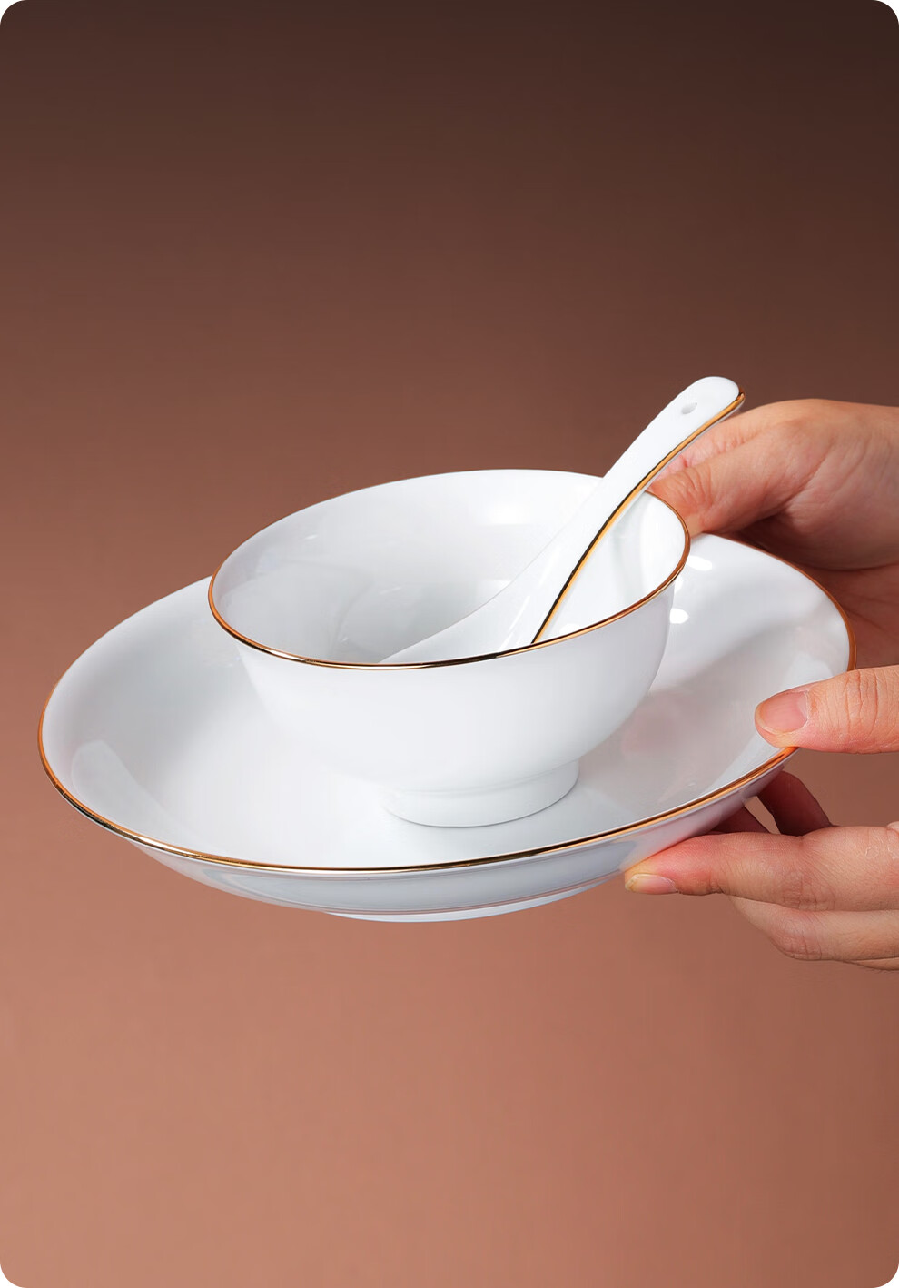 Набор посуды Jdz Ceramic Tableware Set для дома, золотистый ободок, однотонные тарелки и миски, роскошный подарок на новоселье, подарочная коробка высокого класса