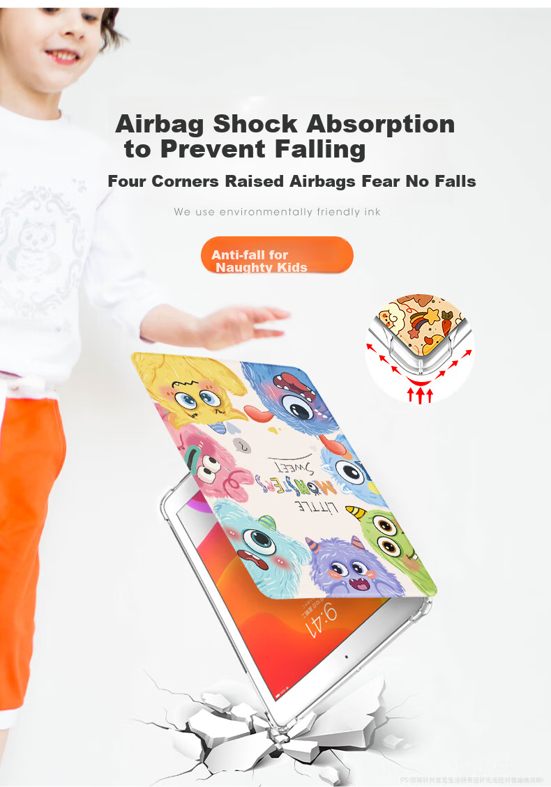 Чехол QBOSS для iPad Air 2, iPad 5, защитный чехол с мягкой воздушной подушкой, ударопрочный, с рисунком, милый монстр