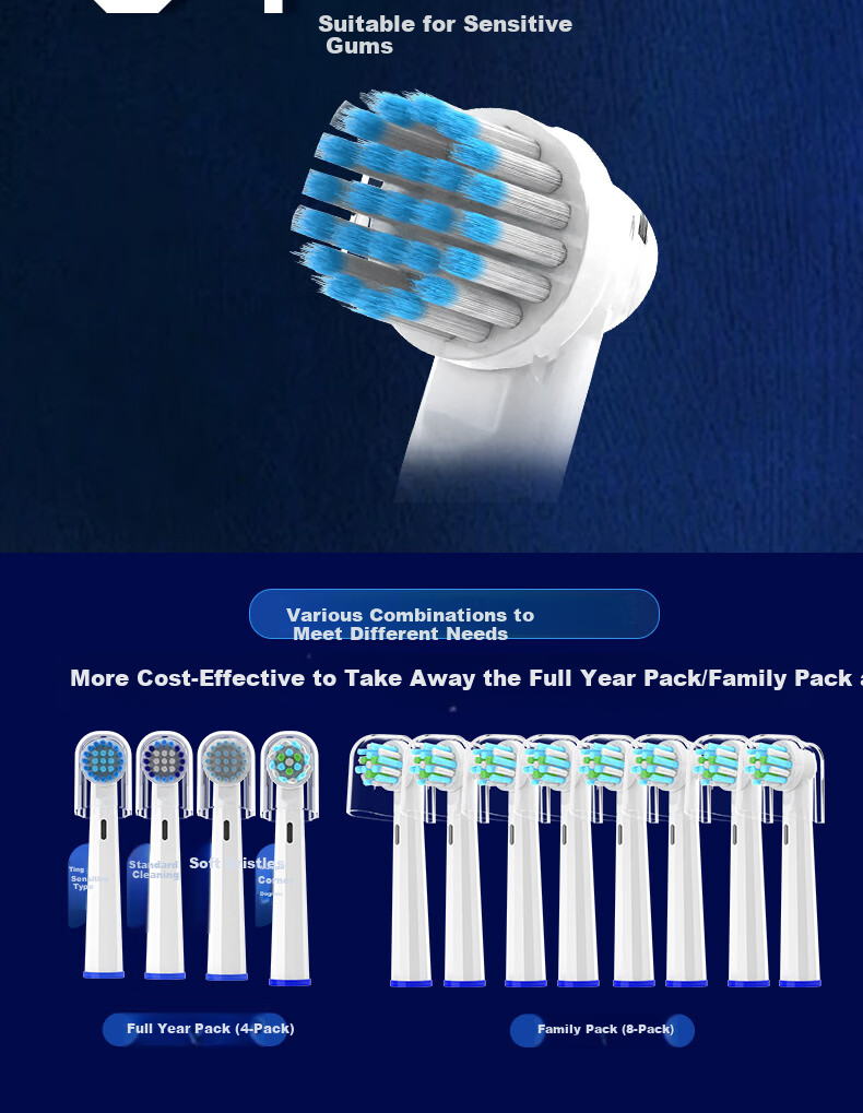Насадки для электрической зубной щетки Dong Nai Lun, совместимые с Braun Oral-B D12, D16, D100, P2000, P4000, 3709 и другими универсальными сменными насадками, тип "Мульти-угол"