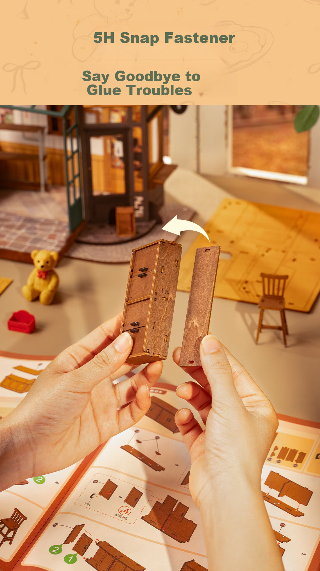 Конструктор Rolife "Ресторан Медведя" DIY, деревянный, сборная модель, для детей от 14 лет, 21.2 x 27.8 x 6.8 см