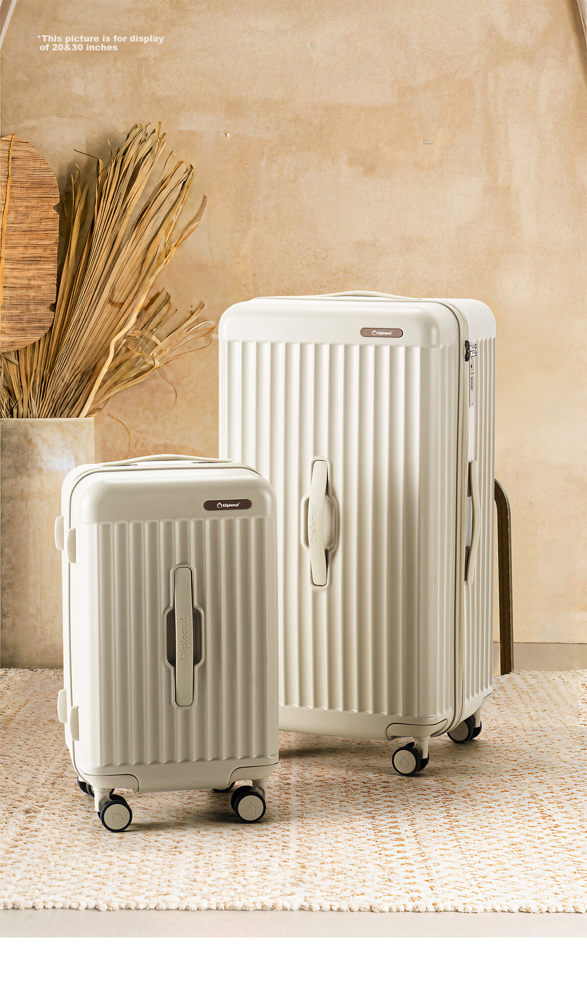 Чемодан Diplomat TRUNK TC-23272, 20-дюймовый, с кодовым замком, ABS+PC, унисекс, молочный чай