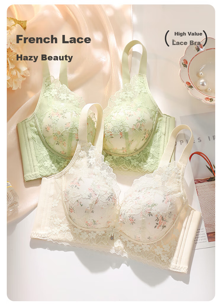 Бюстгальтер Dushiliren Mulberry Silk, бесшовный, с пуш-ап эффектом и цветочным узором, кружевной, светло-розовый, 80B