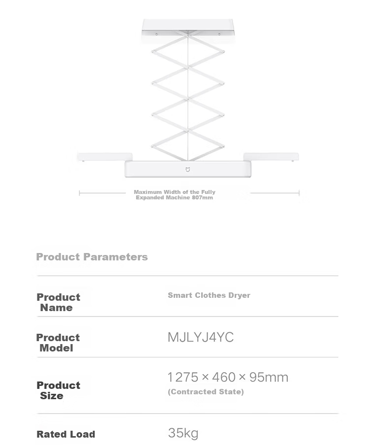 Умная сушилка для белья Mijia Smart Clothes Drying Rack 2 Pro, электрическая, невидимая, с 3D изогнутым купольным светом