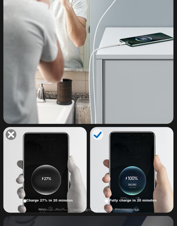 Кабель Nengshi Type-C, 6A, 100W, быстрая зарядка для Huawei, Honor, OPPO, Xiaomi, Android, 1 метр, белый