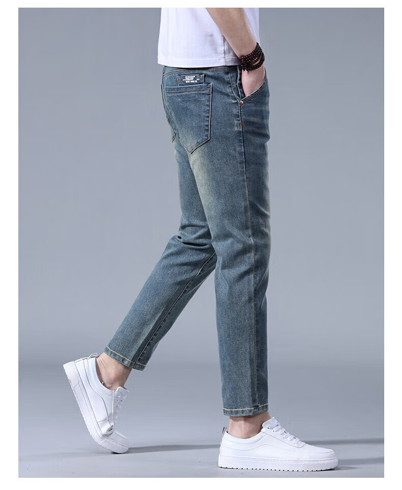 Джинсы мужские Jeanswest, модель 2025 Осень-Зима, мягкий хлопок, стрейч, зауженный крой, модные принтованные брюки, темно-синие, размер 34
