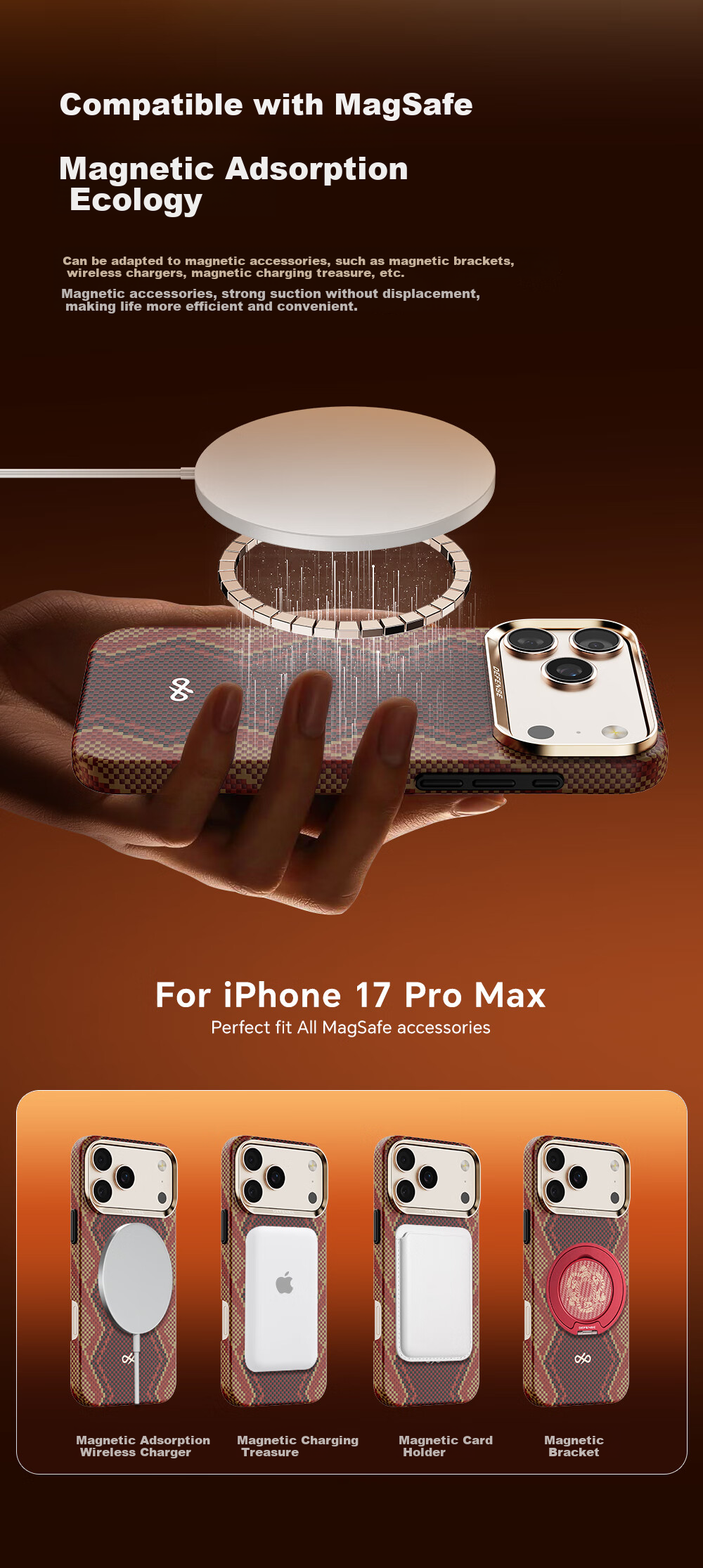Чехол DEFENSE для iPhone 17 Pro Max, кевларовый, магнитный, плетеная текстура, бизнес-стиль, черный