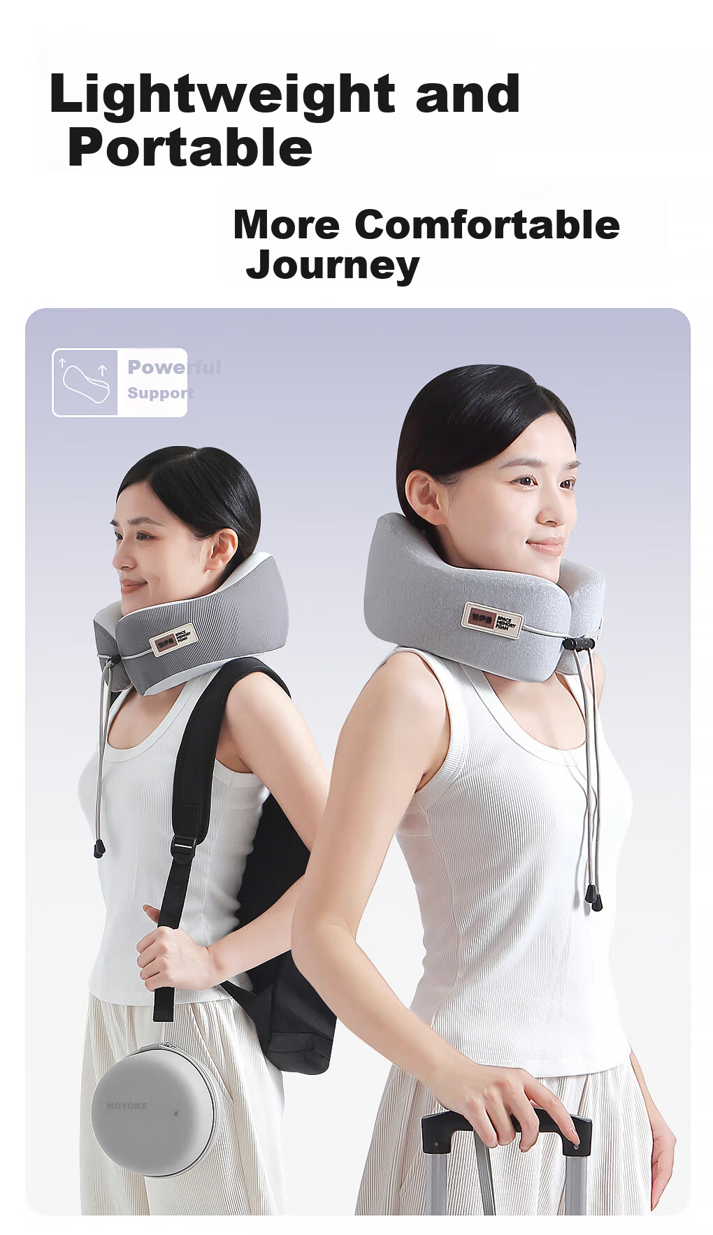 Подушка для шеи Noyoke Memory Foam, U-образная, с поддержкой шеи, портативная, для путешествий и офиса, темно-серая