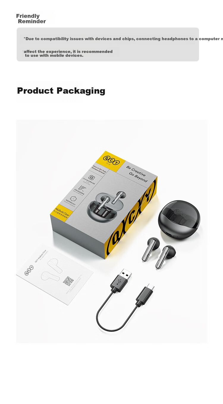 Беспроводные наушники QCY AilyBuds Clear True Wireless Bluetooth с 4 микрофонами для шумоподавления, ветрозащитой, спортивные, совместимые со всеми смартфонами, фиолетовые