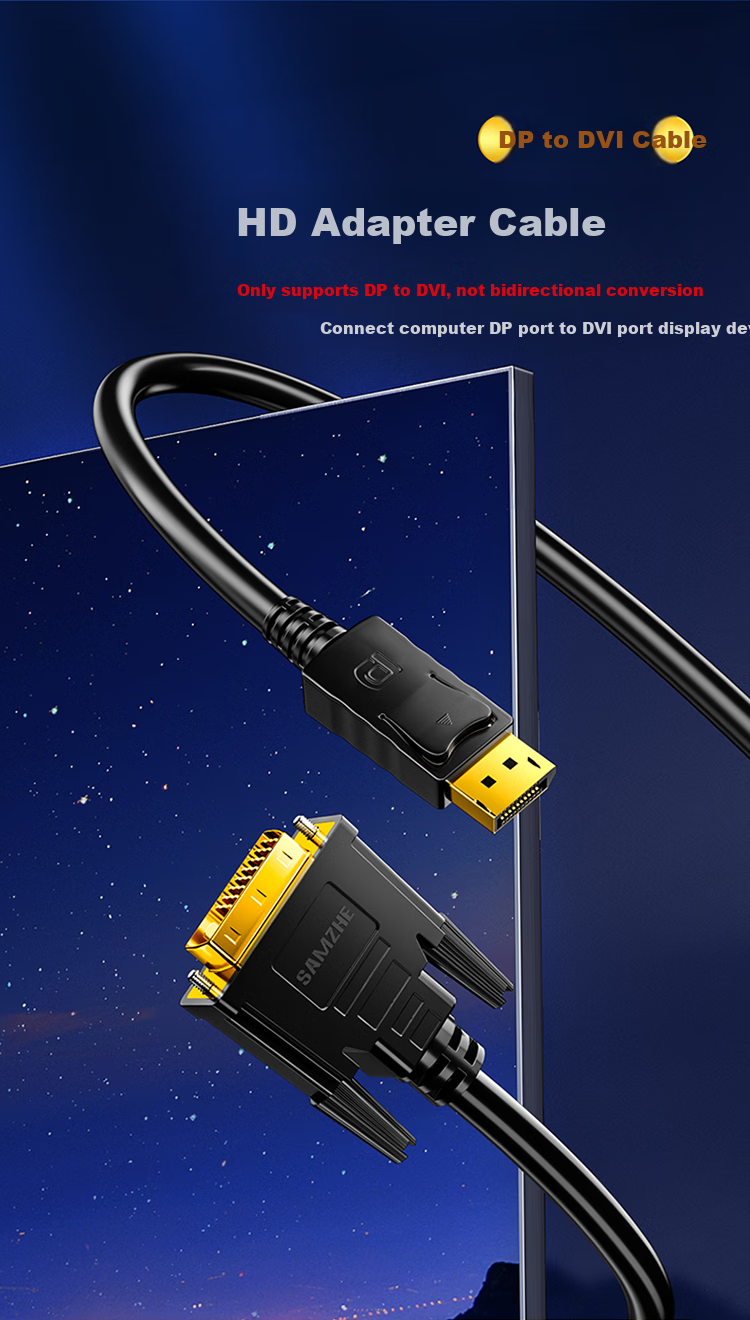 Адаптер SAMZHE ZJX-11, DisplayPort на DVI, кабель-переходник, 3 метра, черный