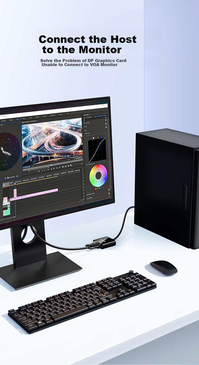 Конвертер SAMZHE DP to VGA PG02, Displayport в VGA, адаптер кабель для настольного компьютера в монитор/проектор, черный
