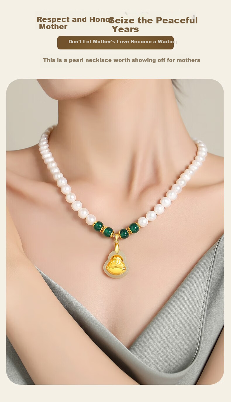 Женьшэнь Да Цзинь CHOW TAI KING, ожерелье с пресноводным жемчугом для женщин, кулон в виде Будды с золотой инкрустацией, подарок на Новый год, День святого Валентина для мам и пожилых людей