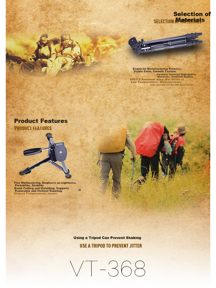 Штатив YUNTENG VT-368 Premium Portable Tripod + Ball Head, для беззеркальных цифровых камер и видеокамер, селфи и путешествий, высококачественный алюминиевый сплав, ультралегкий штатив черный